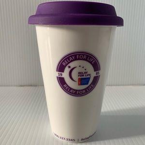 Relay For Life porcelain travel coffee cup. Used good condition.